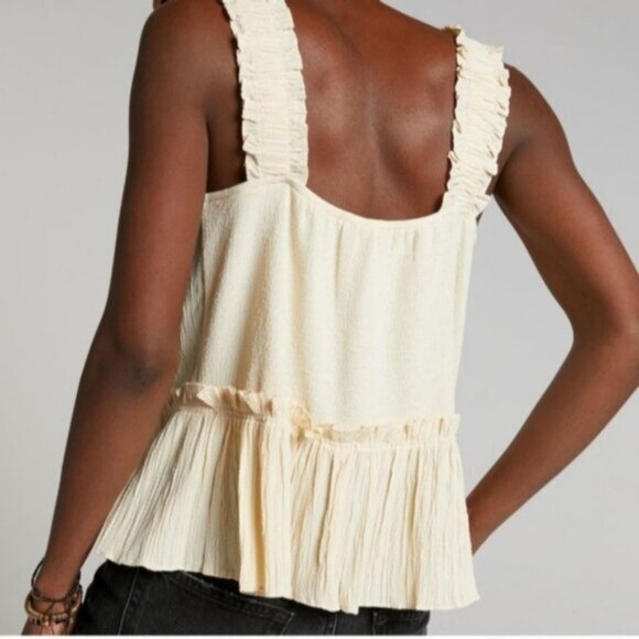 Anthropologie Current Air Cream Ruffled Top Size Small - Picture 3 of 12